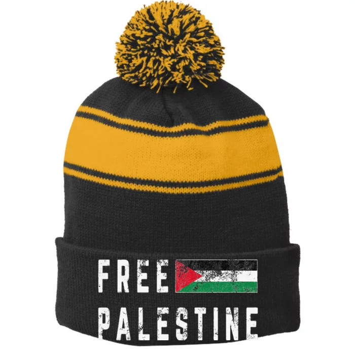 Free Palestine Flag Stand For Peace In The Middle East Stripe Pom Pom Beanie