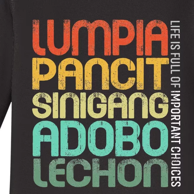 Filipino Philippine Food Lumpia Pancit Sinigang Adobo Lechon Baby Long Sleeve Bodysuit