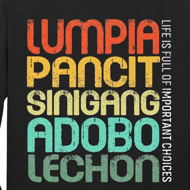 Filipino Philippine Food Lumpia Pancit Sinigang Adobo Lechon Tall Long Sleeve T-Shirt