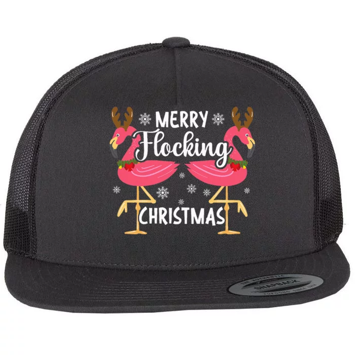 Festive Pink Flamingo Christmas Decorations Flat Bill Trucker Hat