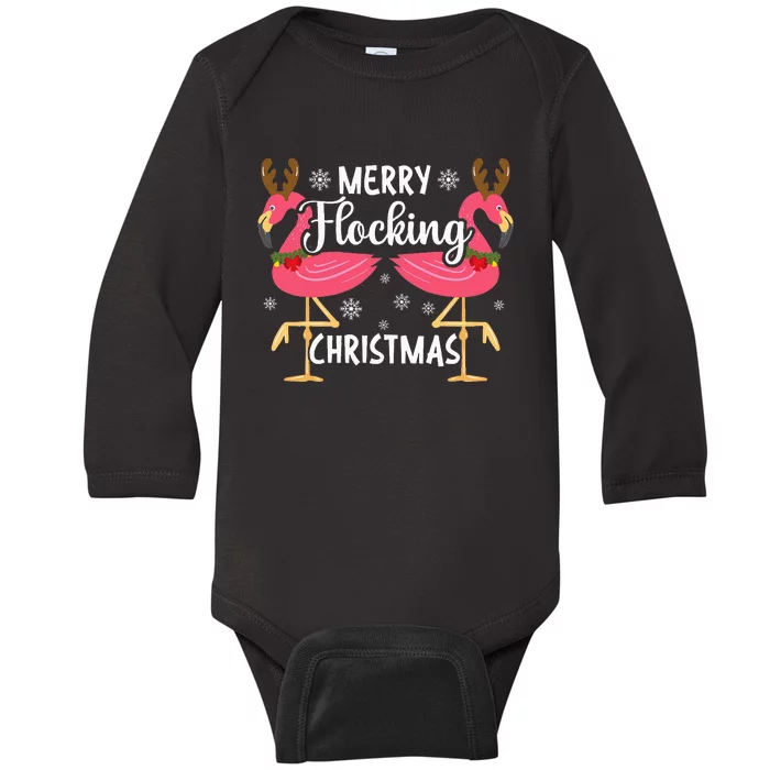 Festive Pink Flamingo Christmas Decorations Baby Long Sleeve Bodysuit