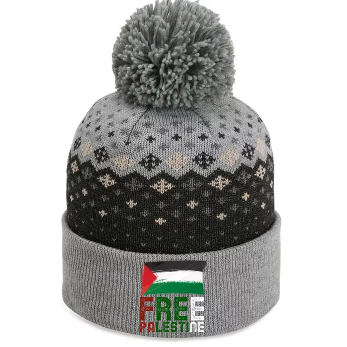 Free Palestine Flag Arabic Free Gaza Palestinian Flag Gift The Baniff Cuffed Pom Beanie