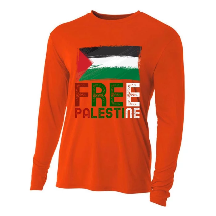 Free Palestine Flag Arabic Free Gaza Palestinian Flag Gift Cooling Performance Long Sleeve Crew