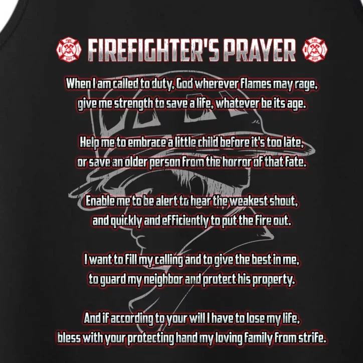 Firefighters Prayer Fire First Responder Thin Red Line Gift Performance Tank