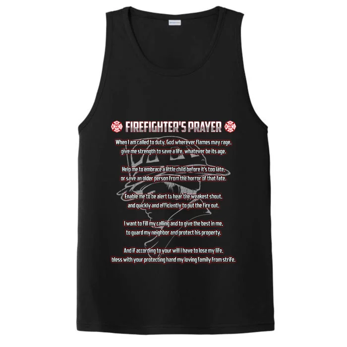 Firefighters Prayer Fire First Responder Thin Red Line Gift Performance Tank