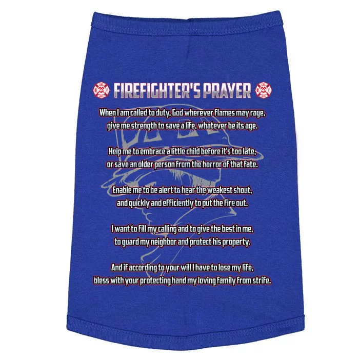 Firefighters Prayer Fire First Responder Thin Red Line Gift Doggie Tank