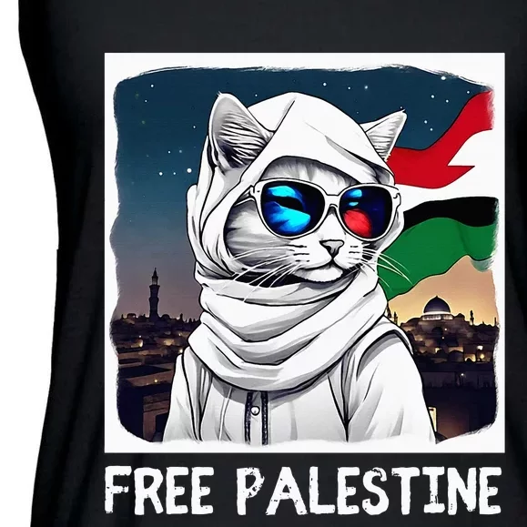 Free Palestine Flag Palestinian Cat Ladies Essential Flowy Tank