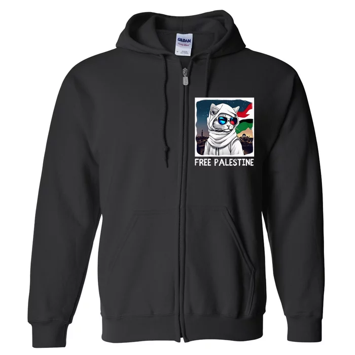 Free Palestine Flag Palestinian Cat Full Zip Hoodie