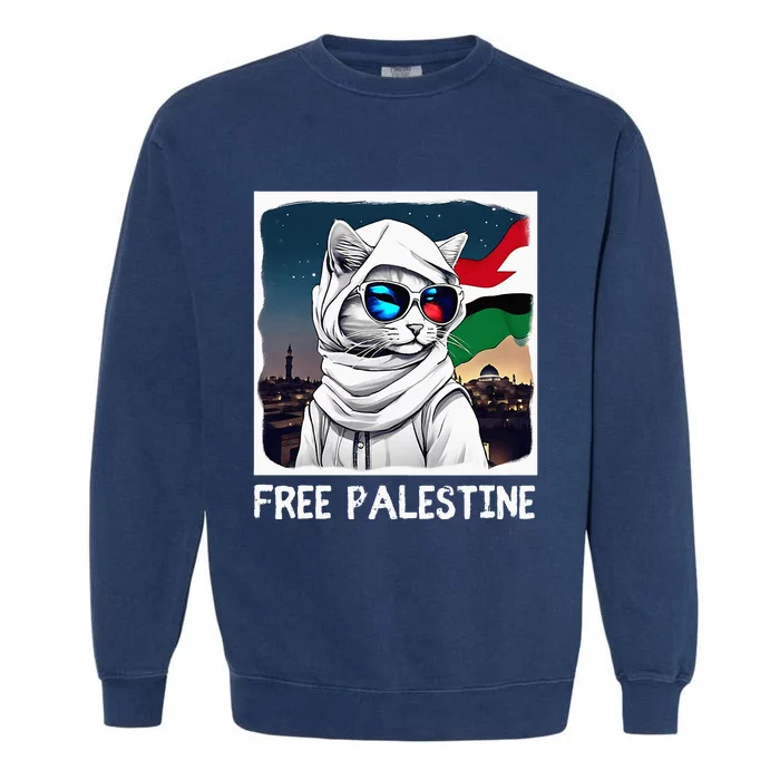 Free Palestine Flag Palestinian Cat Garment-Dyed Sweatshirt