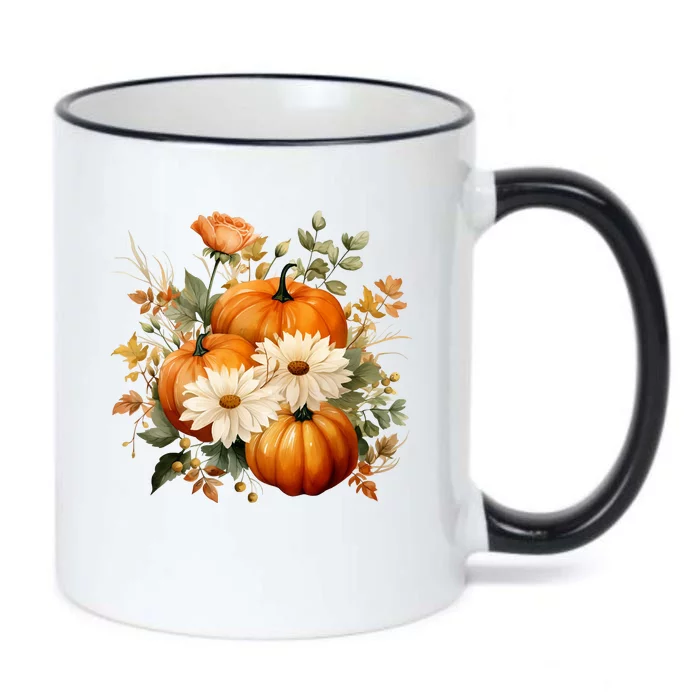 Fall Pumpkin Floral Holiday Black Color Changing Mug