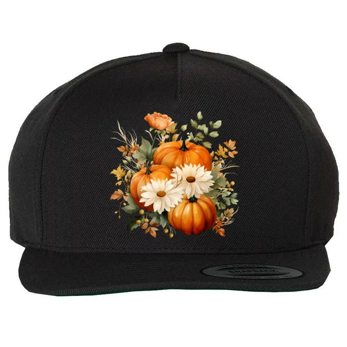 Fall Pumpkin Floral Holiday Wool Snapback Cap