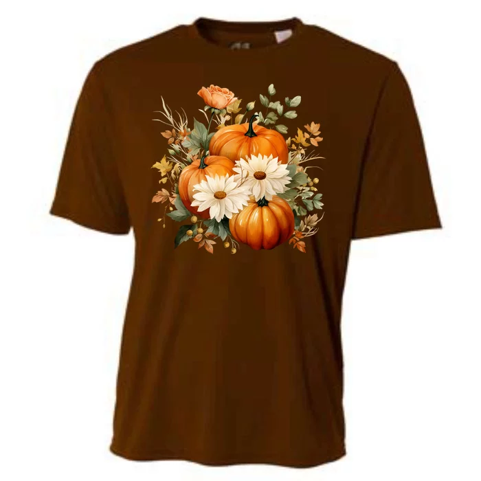 Fall Pumpkin Floral Holiday Cooling Performance Crew T-Shirt