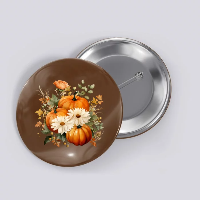 Fall Pumpkin Floral Holiday Button