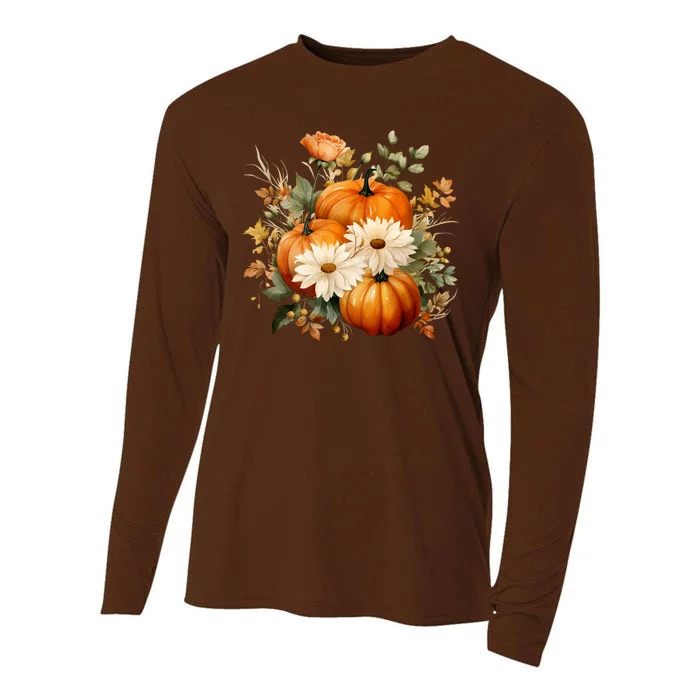 Fall Pumpkin Floral Holiday Cooling Performance Long Sleeve Crew