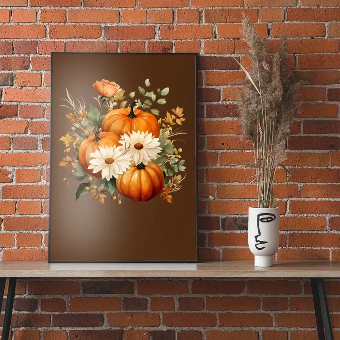 Fall Pumpkin Floral Holiday Poster