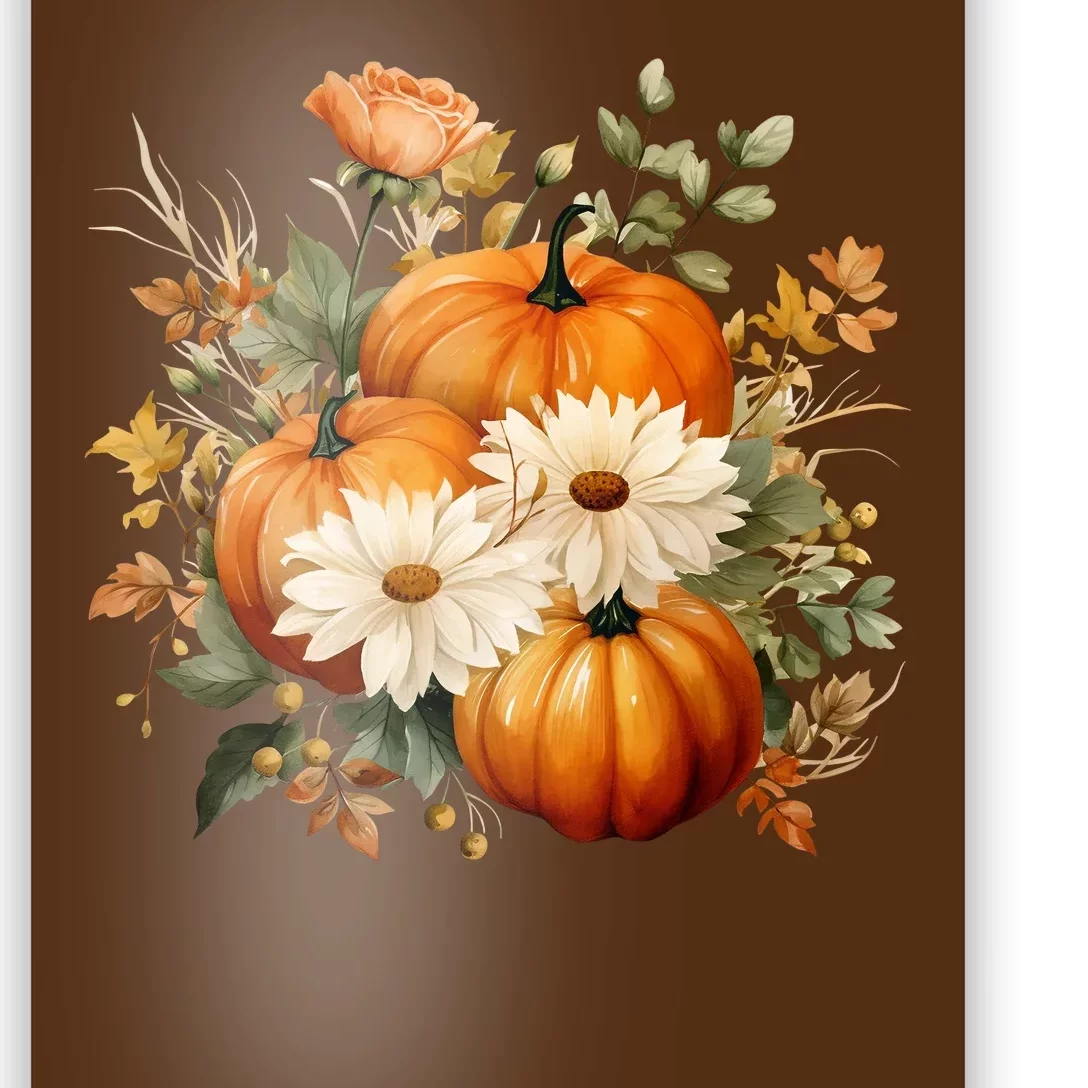 Fall Pumpkin Floral Holiday Poster