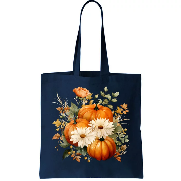 Fall Pumpkin Floral Holiday Tote Bag