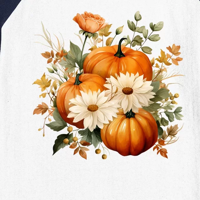 Fall Pumpkin Floral Holiday Baseball Sleeve Shirt