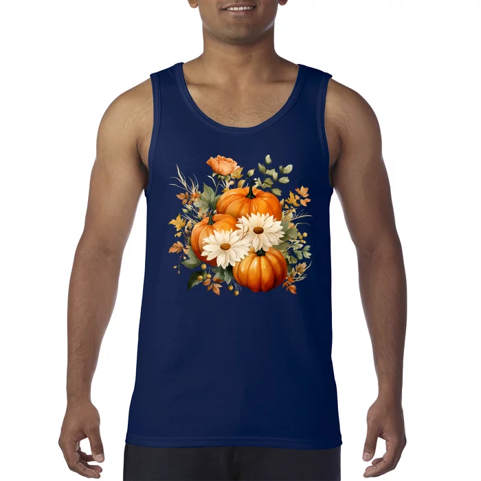 Fall Pumpkin Floral Holiday Tank Top