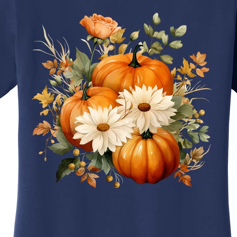 Fall Pumpkin Floral Holiday Women's T-Shirt