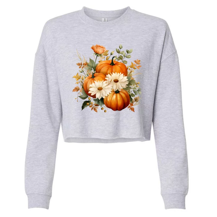 Fall Pumpkin Floral Holiday Cropped Pullover Crew