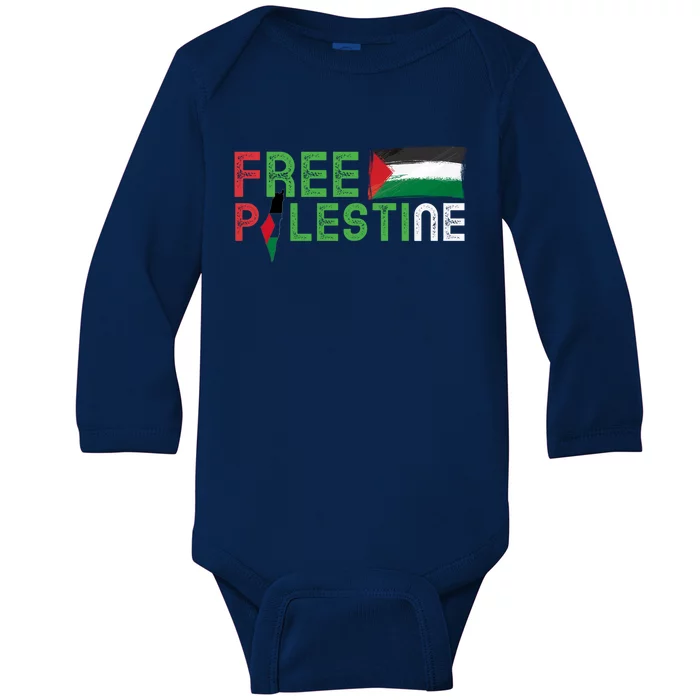 Free Palestine Flag Arabic Free Gaza Palestinian Flag Cute Gift Baby Long Sleeve Bodysuit