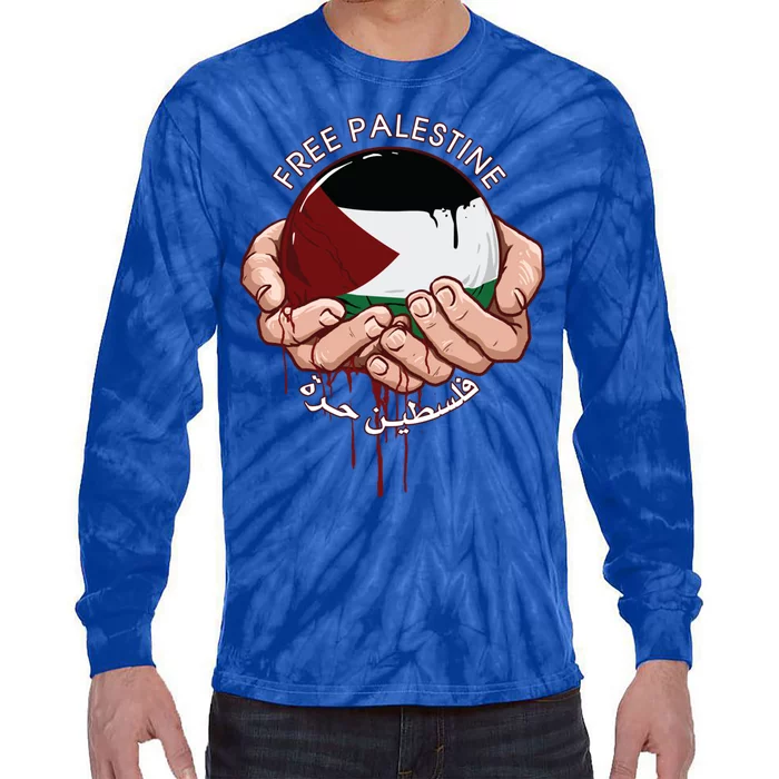 Free Palestine Flag I Love Palestine Gaza Palestinian Flag Gift Tie-Dye Long Sleeve Shirt