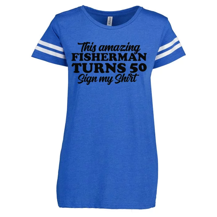 Fisherman Party Fishing Angler Fish 50th Birthday Enza Ladies Jersey Football T-Shirt