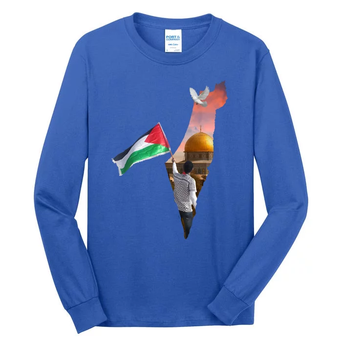 Free Palestine Flag Save Gaza Al Aqsa Mosque Jerusalem Cute Gift Tall Long Sleeve T-Shirt