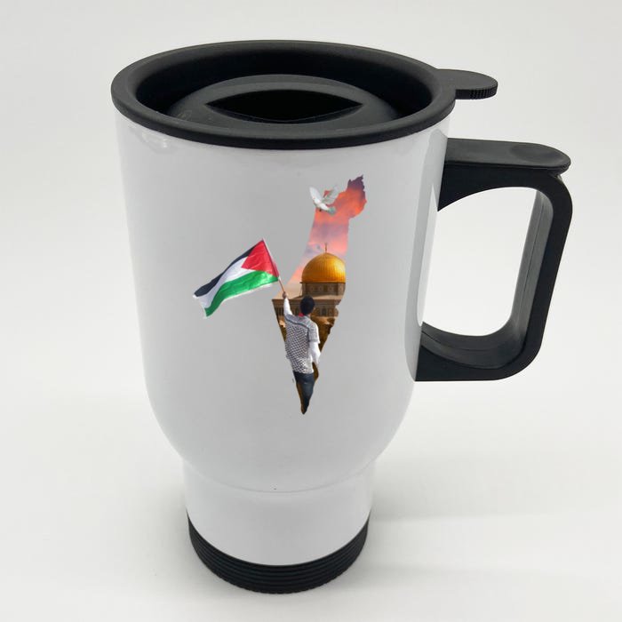 Free Palestine Flag Save Gaza Al Aqsa Mosque Jerusalem Cute Gift Front & Back Stainless Steel Travel Mug