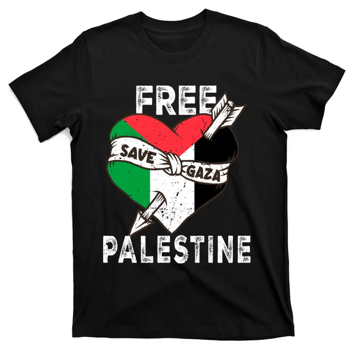 Free Palestine Flag Save Gaza Palestinian Love Heart T-Shirt ...