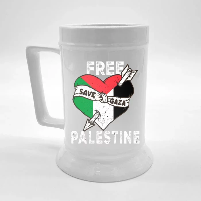 Free Palestine Flag Save Gaza Palestinian Love Heart Front & Back Beer Stein