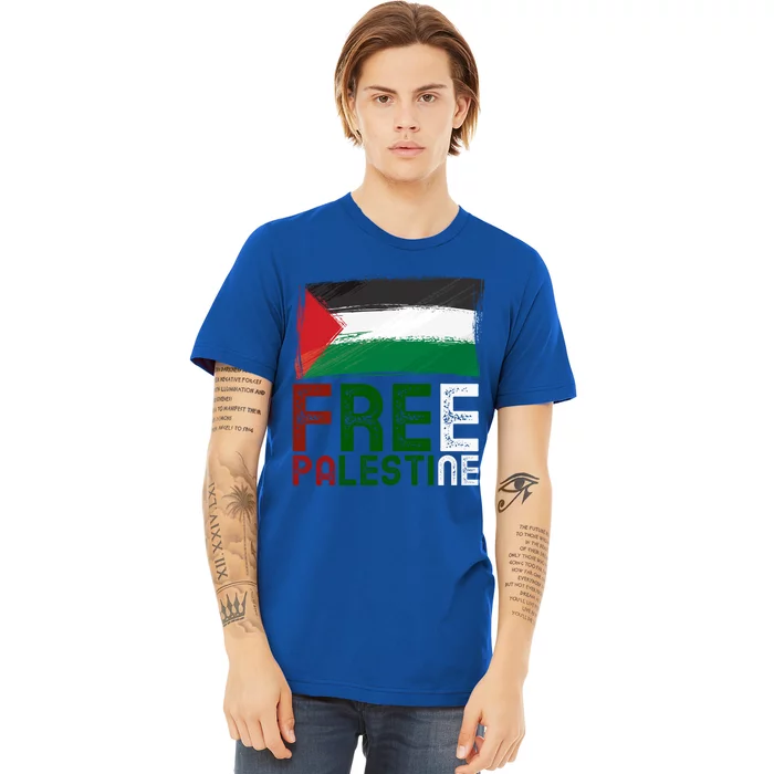 Free Palestine Flag Arabic Free Gaza Palestinian Flag Gift Premium T-Shirt