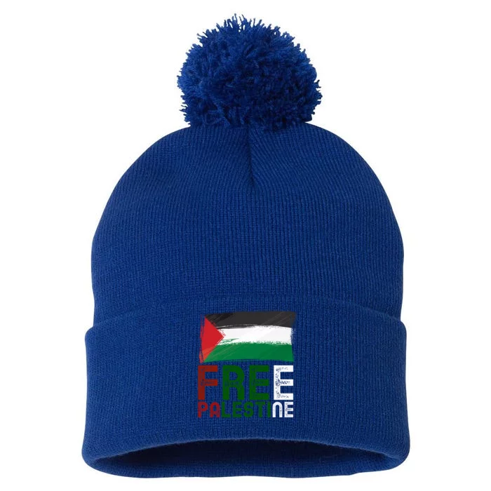 Free Palestine Flag Arabic Free Gaza Palestinian Flag Gift Pom Pom 12in Knit Beanie