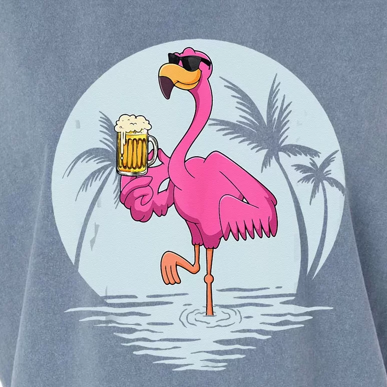 Funny Pink Flamingo Bird With Mug Of Beer Summer Vacation Garment-Dyed Women's Muscle Tee