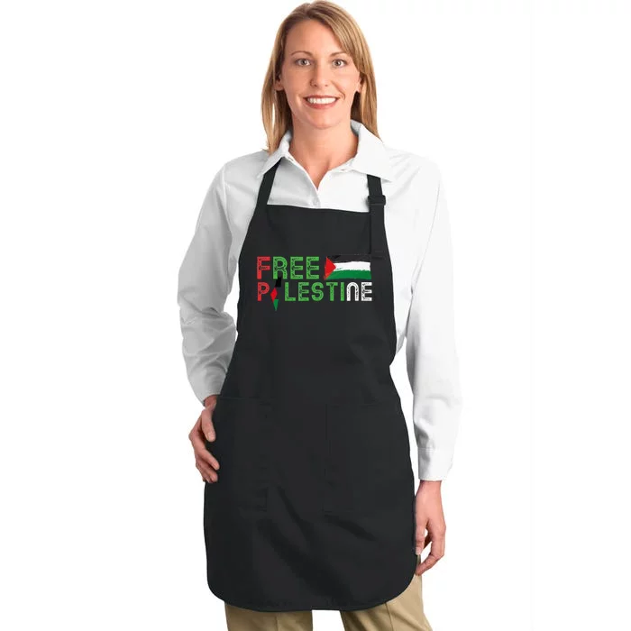 Free Palestine Flag Arabic Free Gaza Palestinian Flag Full-Length Apron With Pocket