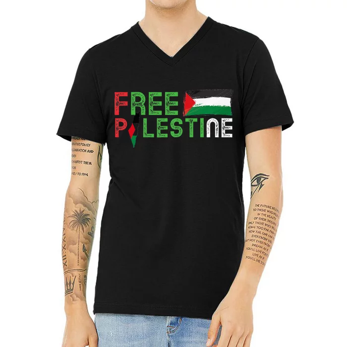 Free Palestine Flag Arabic Free Gaza Palestinian Flag V-Neck T-Shirt