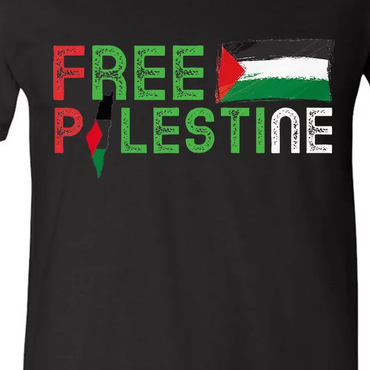 Free Palestine Flag Arabic Free Gaza Palestinian Flag V-Neck T-Shirt