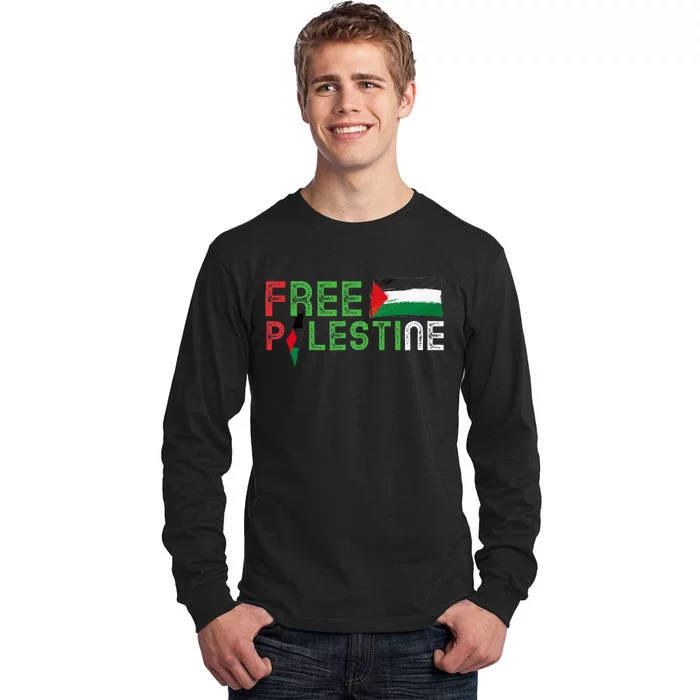 Free Palestine Flag Arabic Free Gaza Palestinian Flag Tall Long Sleeve T-Shirt