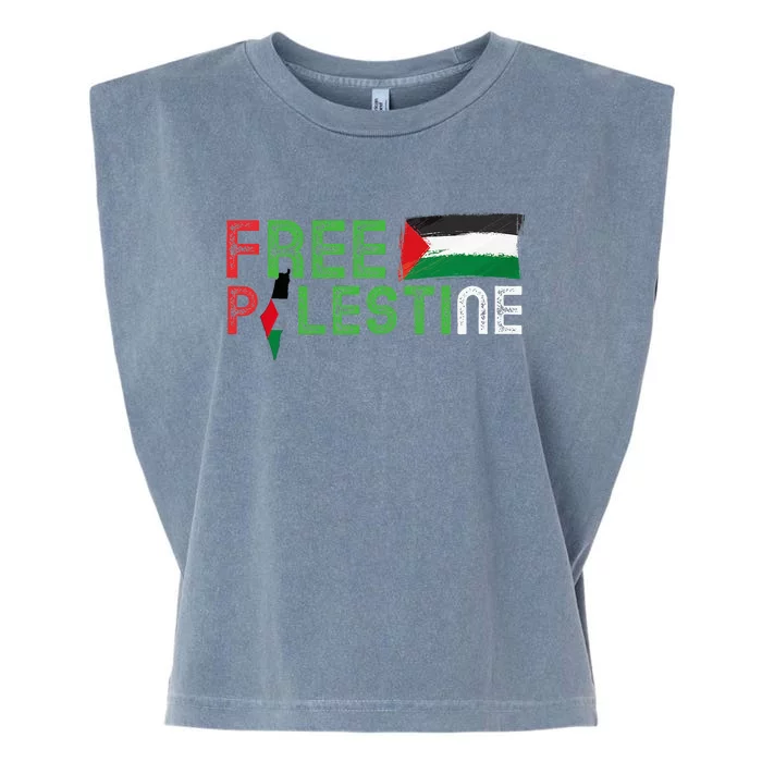 Free Palestine Flag Arabic Free Gaza Palestinian Flag Garment-Dyed Women's Muscle Tee