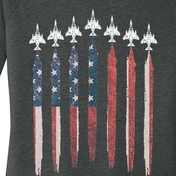 F4 Phantom Fighter Jet USA Flag Airplane F4 4th Of July Women's Perfect Tri Tunic Long Sleeve Shirt