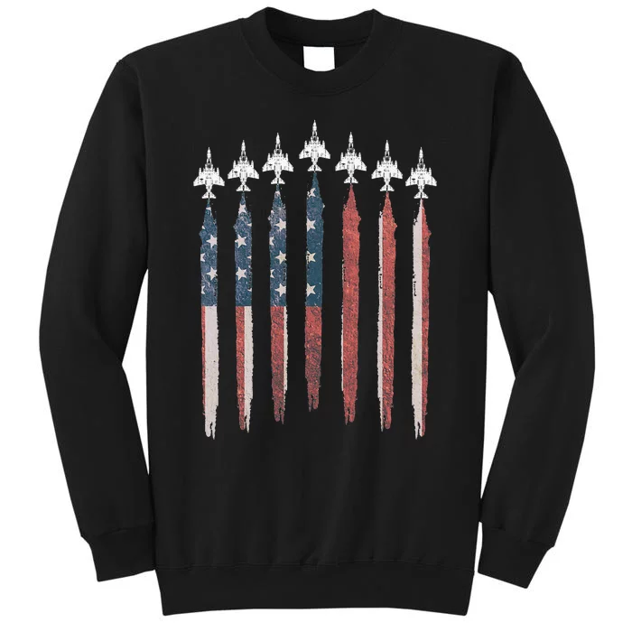 F4 Phantom Fighter Jet USA Flag Airplane F4 4th Of July Tall Sweatshirt