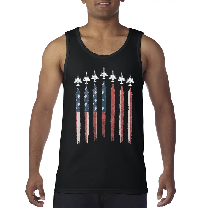 F4 Phantom Fighter Jet USA Flag Airplane F4 4th Of July Tank Top