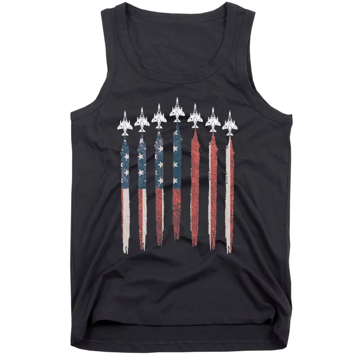 F4 Phantom Fighter Jet USA Flag Airplane F4 4th Of July Tank Top