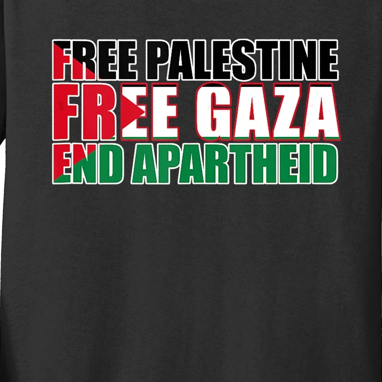 Free Palestine Free Gaza End Apartheid Palestinian Flag Kids Long Sleeve Shirt