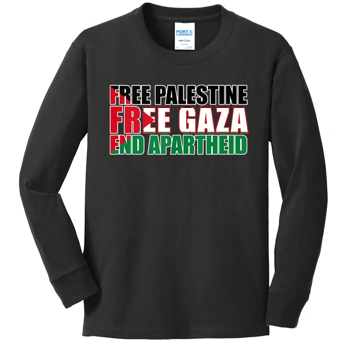 Free Palestine Free Gaza End Apartheid Palestinian Flag Kids Long Sleeve Shirt