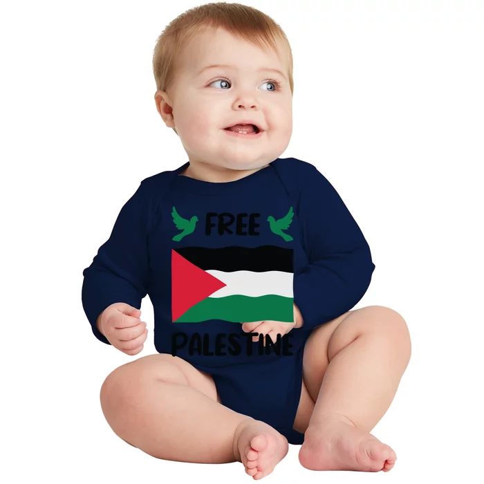 Free Palestine Flag Gift Baby Long Sleeve Bodysuit