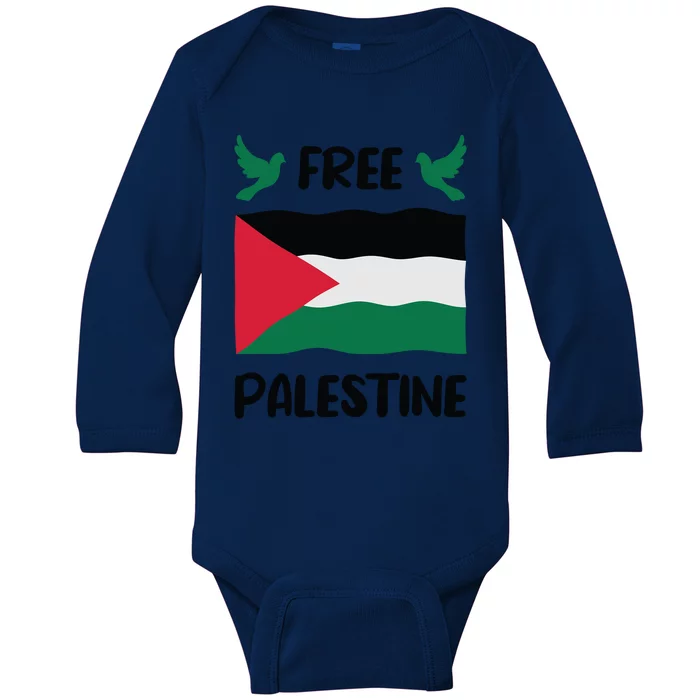 Free Palestine Flag Gift Baby Long Sleeve Bodysuit