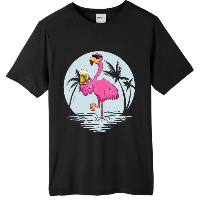 Funny Pink Flamingo Bird With Mug Of Beer Summer Vacation ChromaSoft Performance T-Shirt