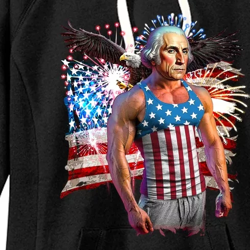 Funny Patriotic Fourth Of July Buff George Washington Women's Fleece Hoodie